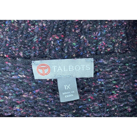 Talbots 1X Cardigan Sweater Marled Dark Purple Black Open Front Wool Silk Blend - Picture 7 of 8